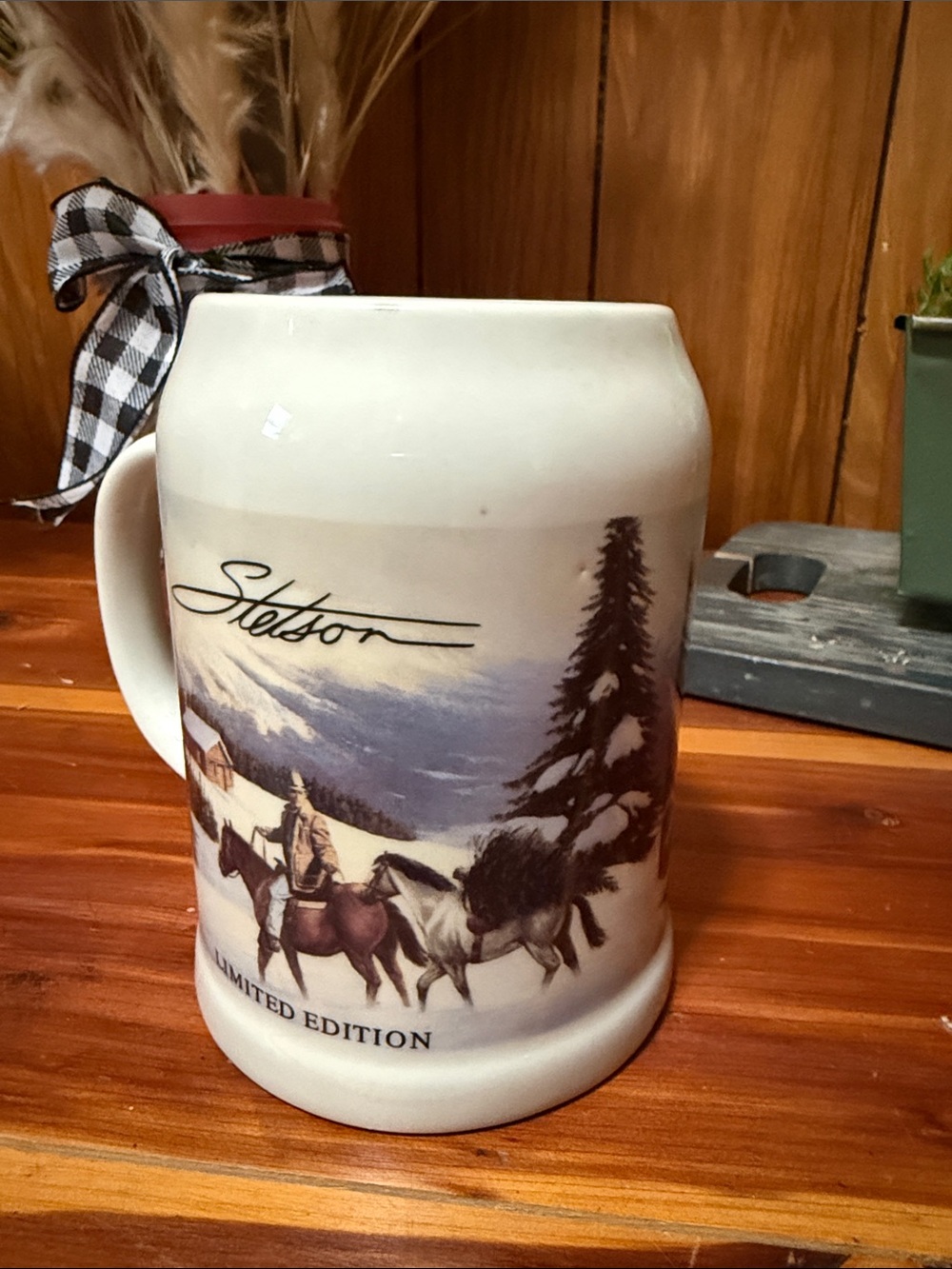 Stetson Cream and Brown Winter Scene Ceramic Mug